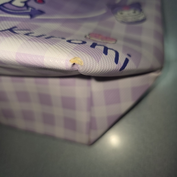 Kuromi Sanrio Mini Tote Bag Purple Gingham Zip Top Cute Kawaii - Picture 9 of 11